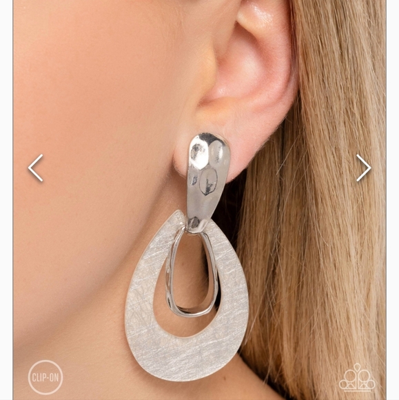 Clip-on Tattered Teardrop Silver Earrings NWT SALE - Picture 1 of 4